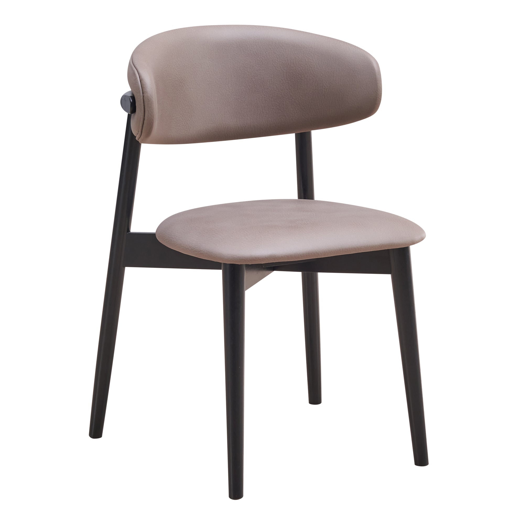 Contemporary taupe upholstered dining chair with black wood legs  characters