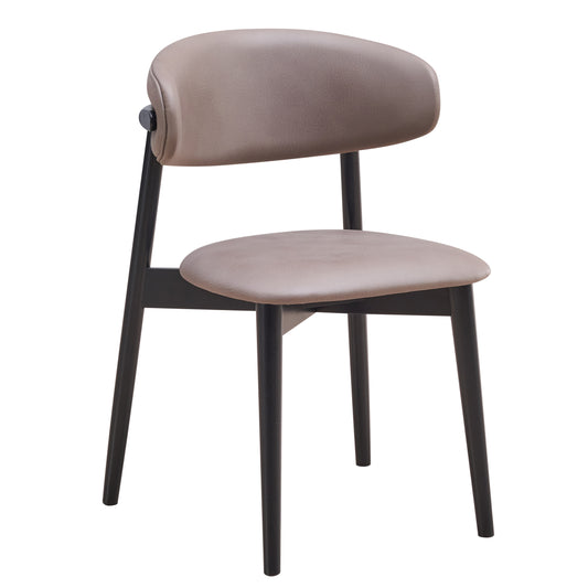 Contemporary taupe upholstered dining chair with black wood legs  characters