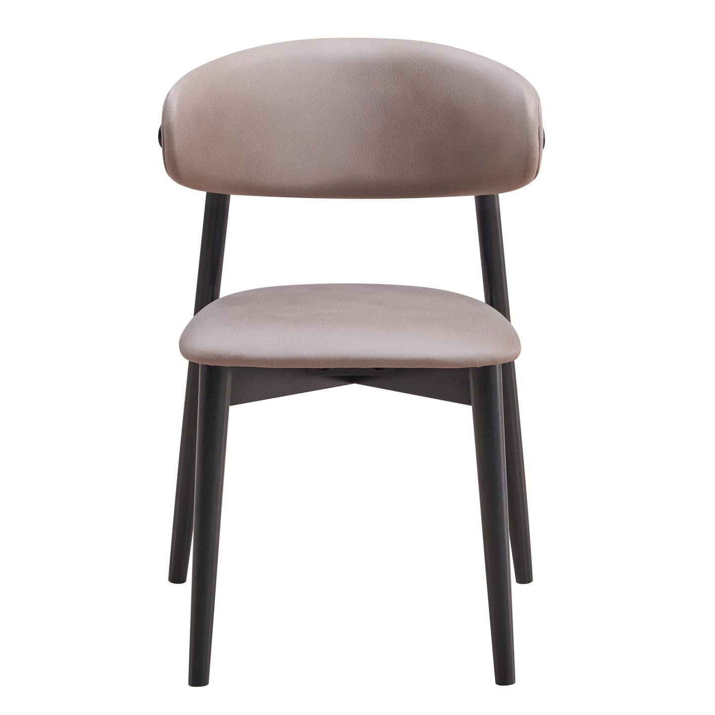 Modern beige faux leather dining chair with black metal legs