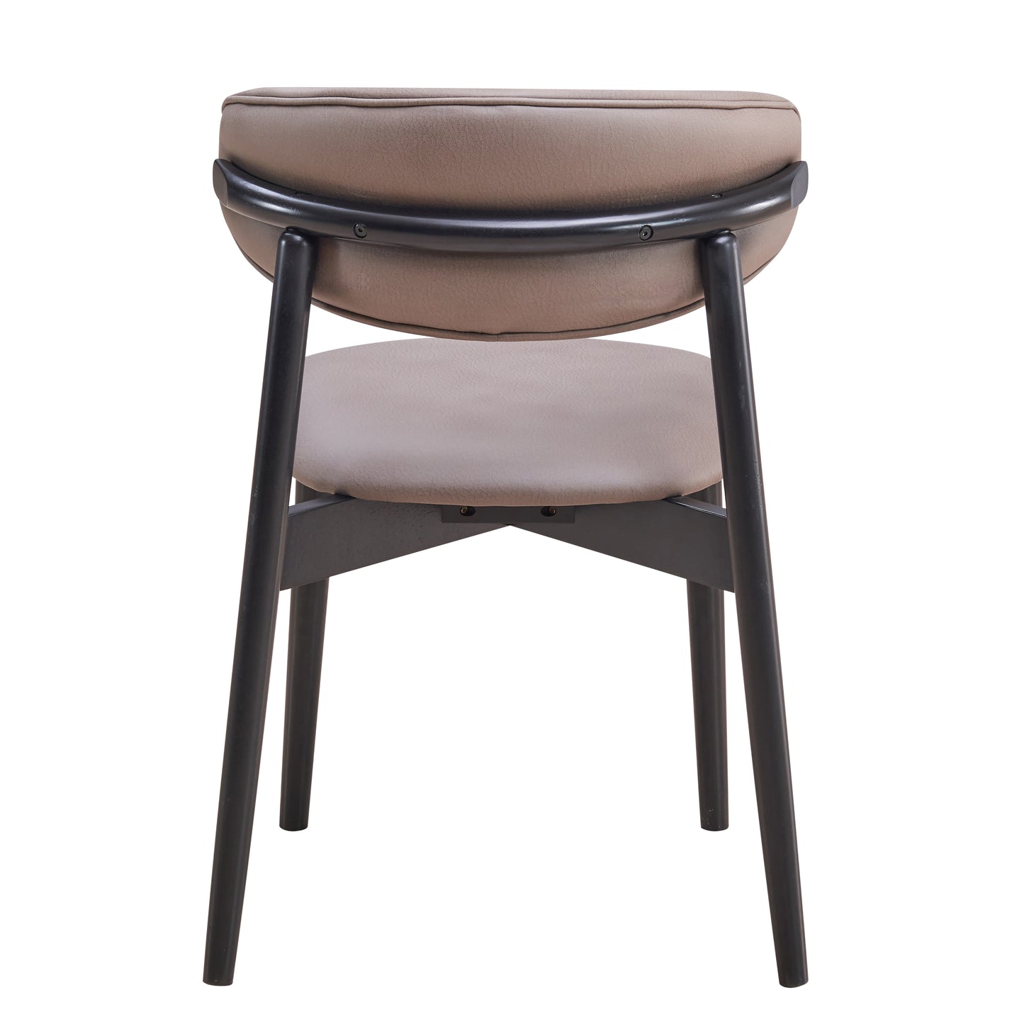 Modern taupe upholstered dining chair with black wood frame