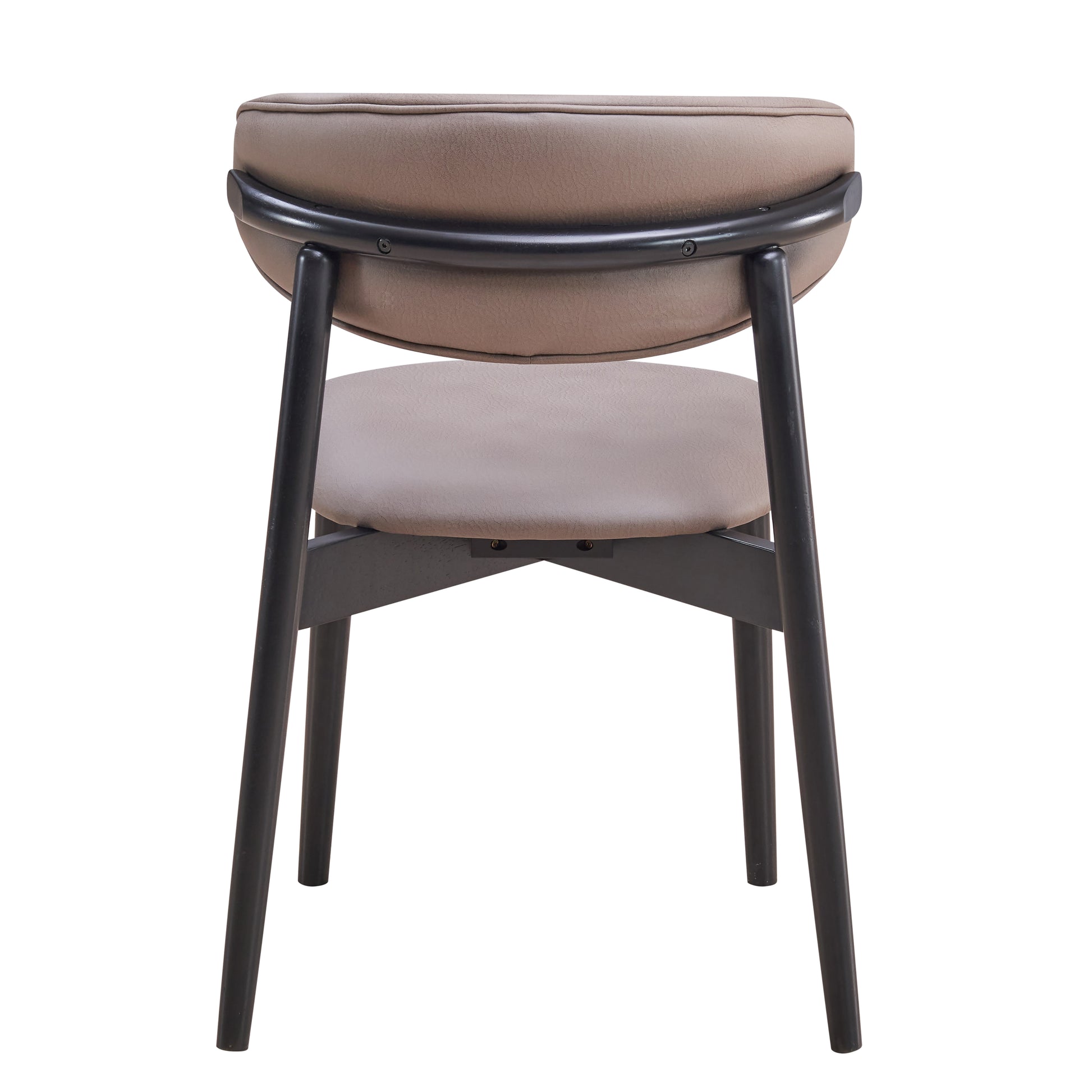 Modern taupe upholstered dining chair with black wood frame