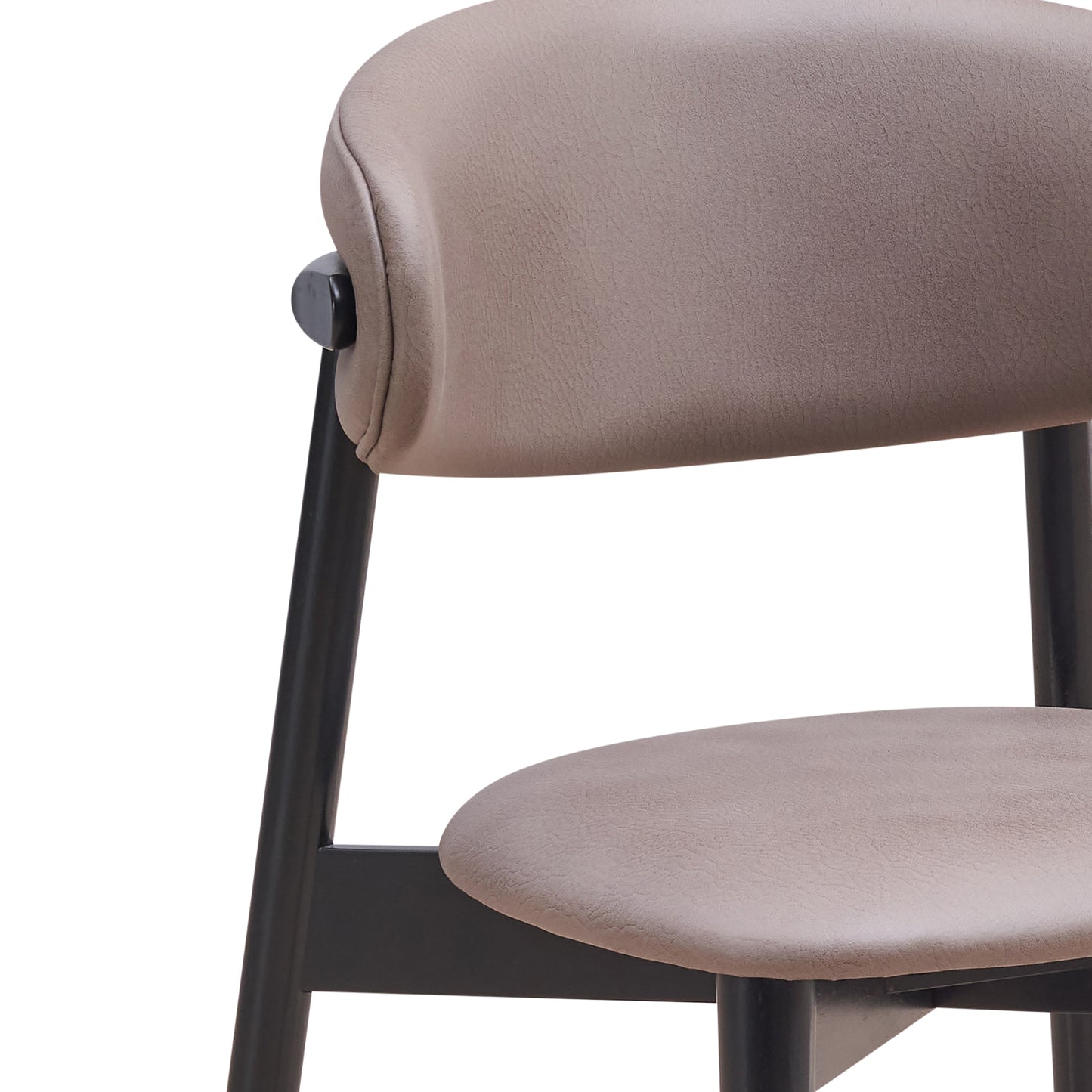 Modern taupe upholstered dining chair with black metal frame
