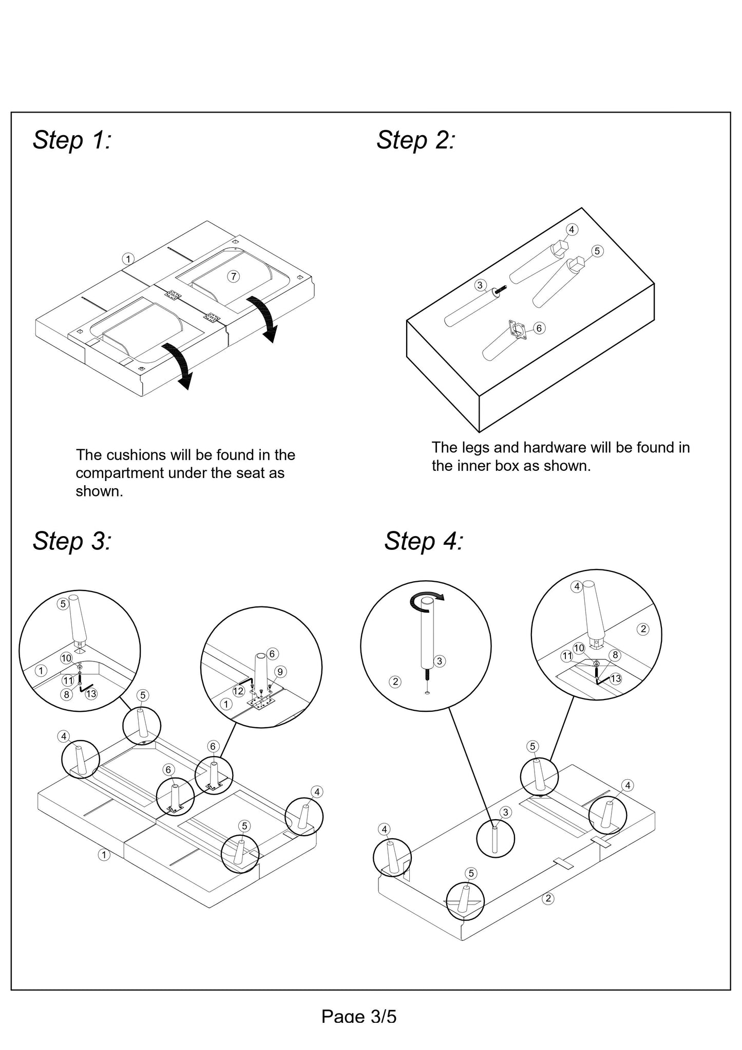 Step  diagram installing seat cushions into the main body