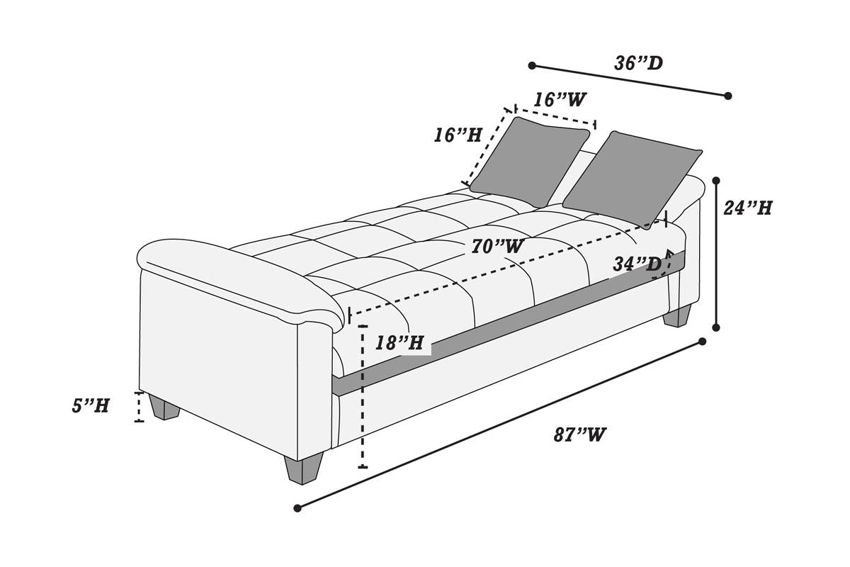 Sofa bed dimensions diagram W D H tufted seat cushion W H