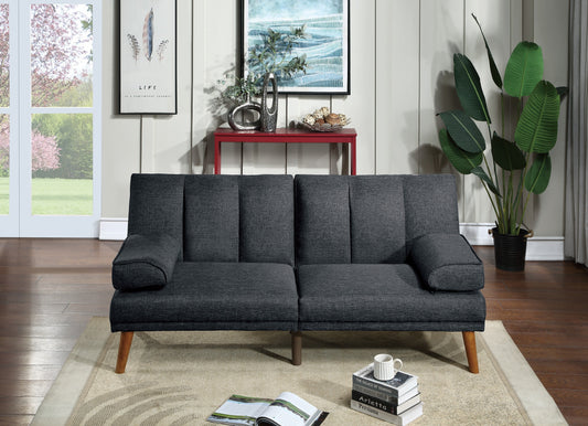 Dark gray linen futon sofa with wooden legs perfect for small apartments