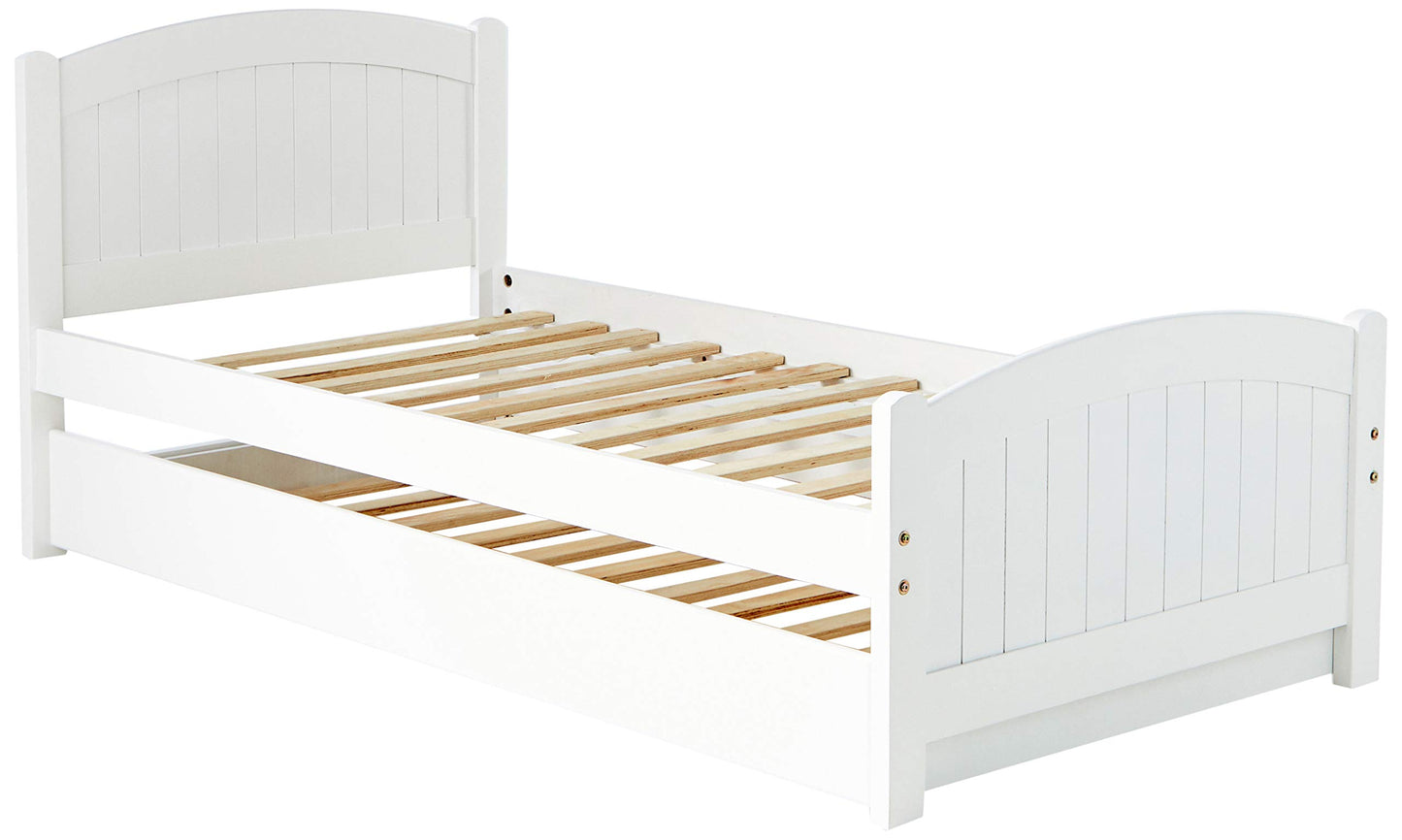 White wooden single bed frame with slatted base suitable for childrens room