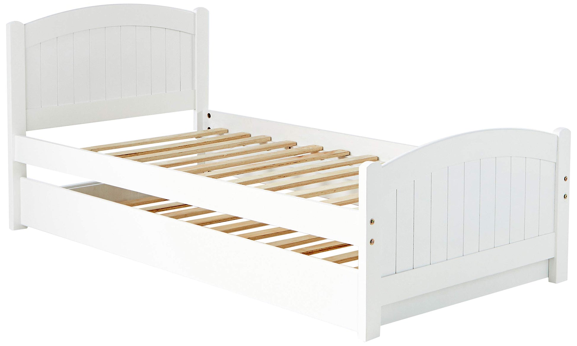 White wooden single bed frame with slatted base suitable for childrens room