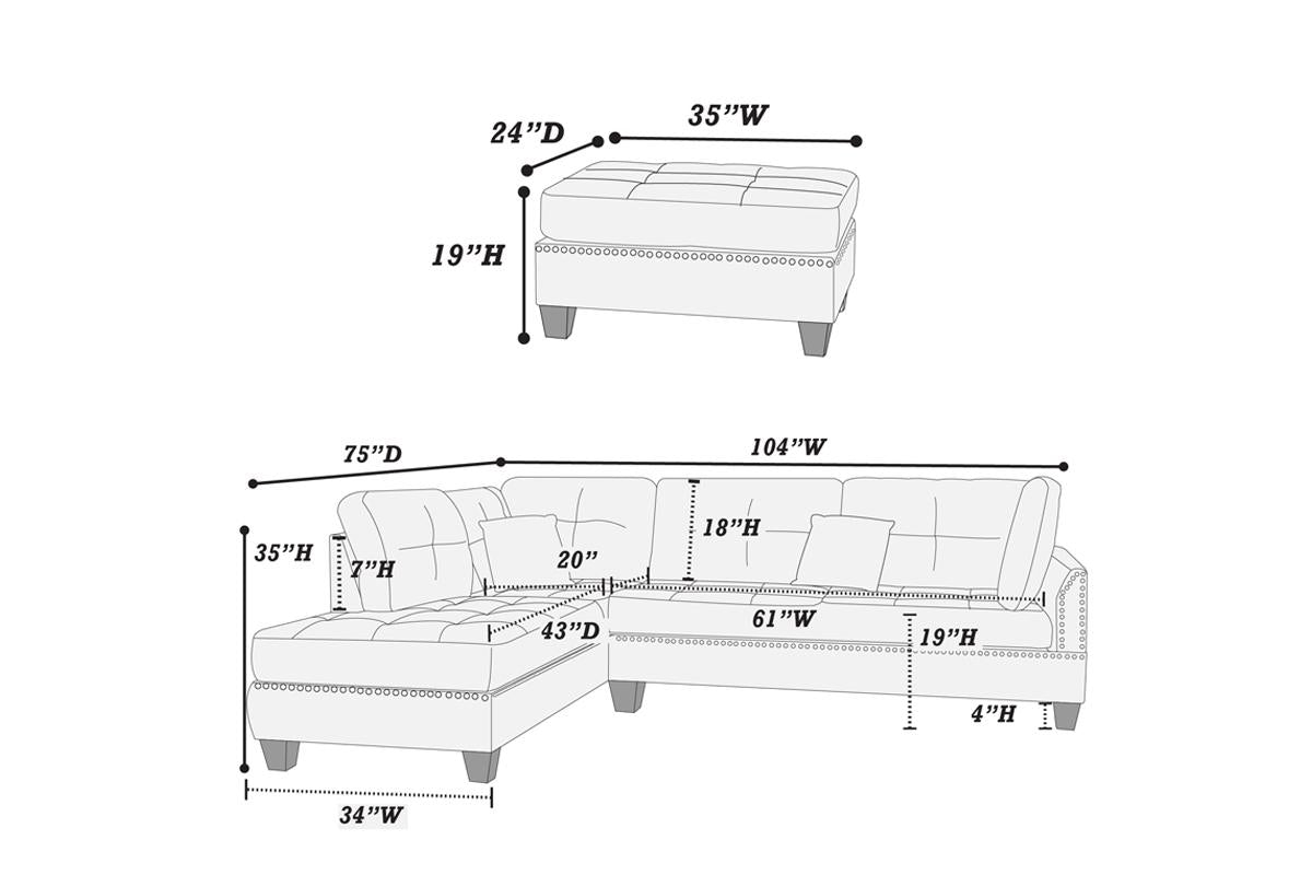 Tufted ottoman dimensions W x D x H for living room decor