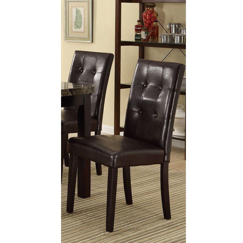 Tufted dark brown leather dining chair with espresso wooden legs