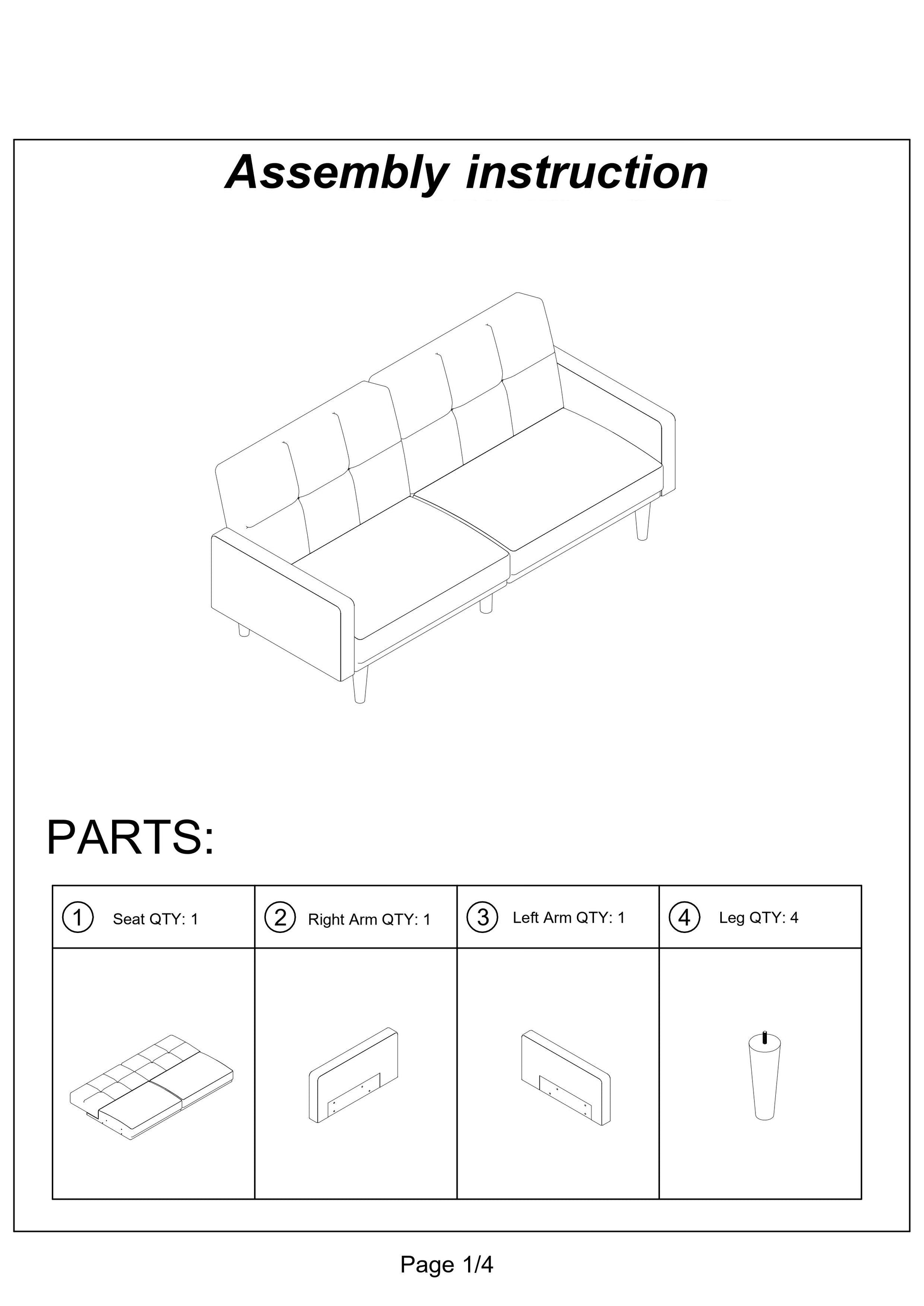 Line drawing of a tufted sofa assembly instruction