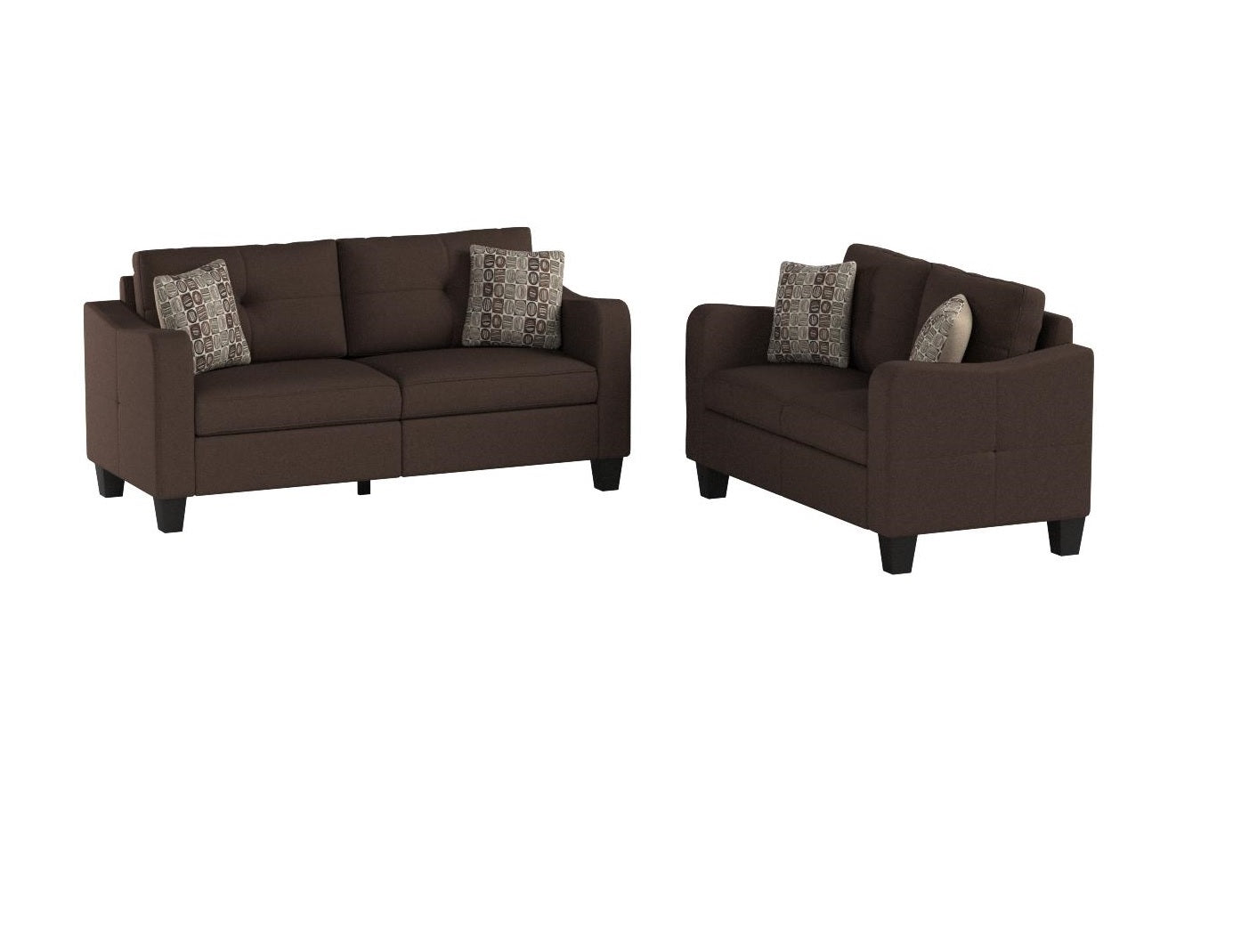 A brown fabric sofa with decorative pillows ideal for living room seating