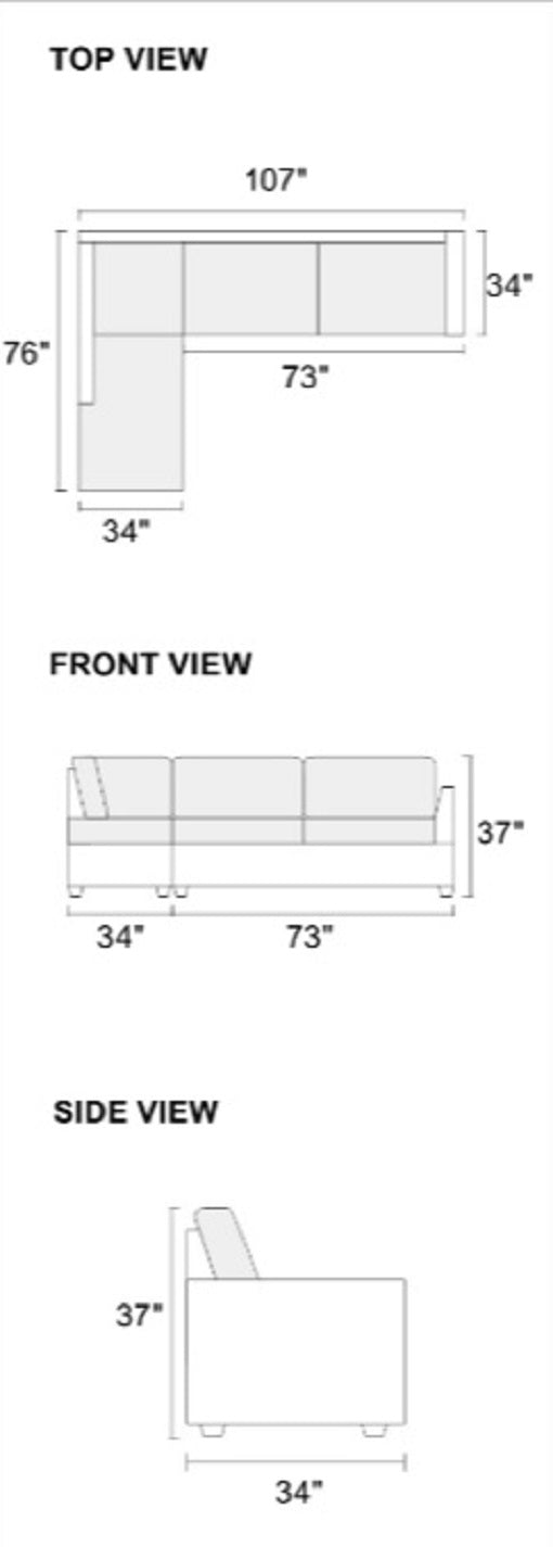 Top view diagram of a sectional sofa  x  x  with Lshaped configuration