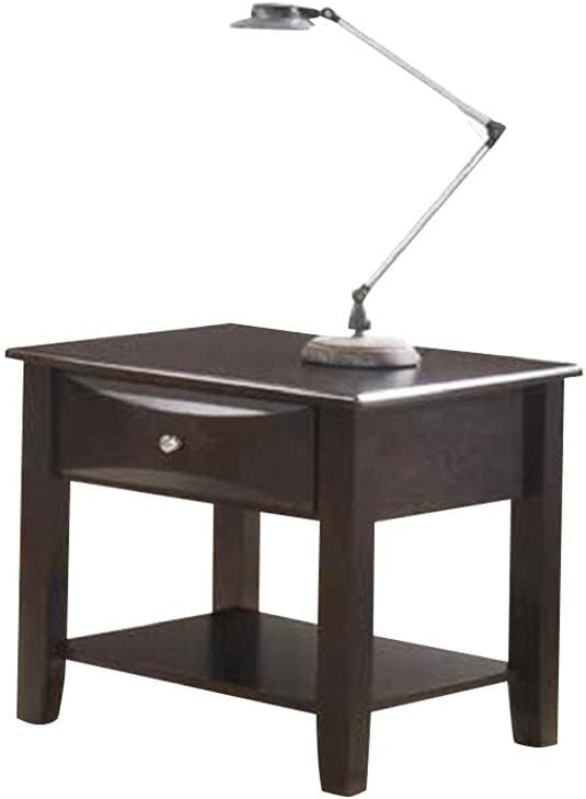 Dark brown end table with drawer and adjustable desk lamp