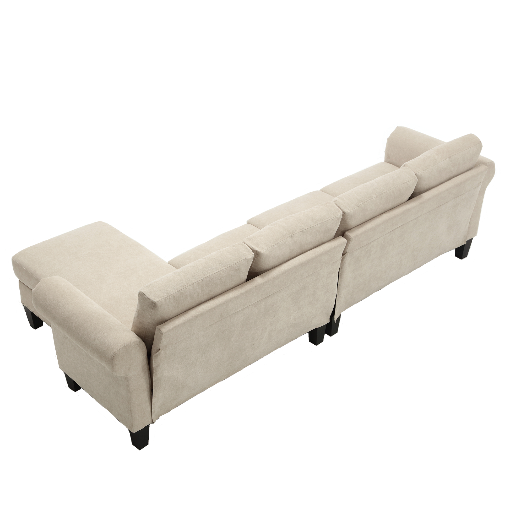 Beige fabric sectional sofa with chaise and plush cushions perfect for living room seating