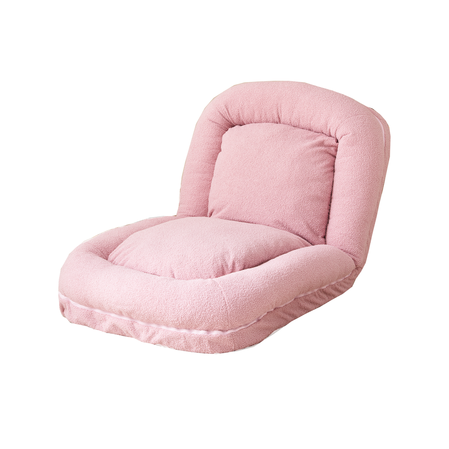 Soft pink teddy fabric floor chair with adjustable backrest for cozy lounging