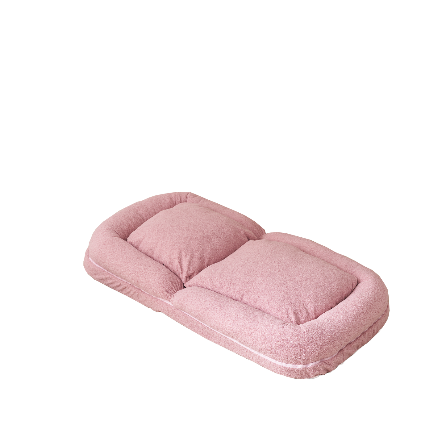 Plush pink boucle dog bed with raised edges for comfort and security perfect for small dogs