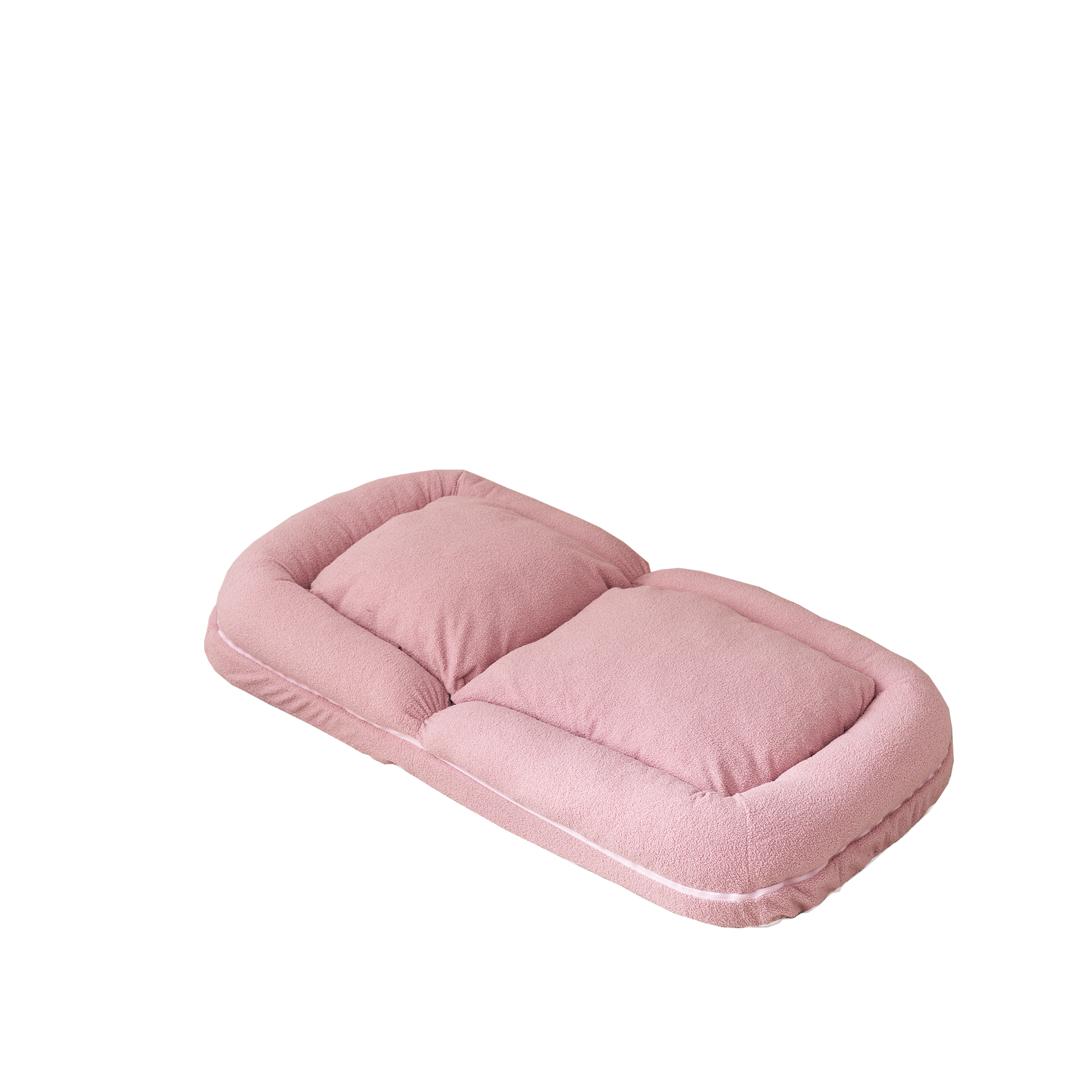 Plush pink boucle dog bed with raised edges for comfort and security perfect for small dogs