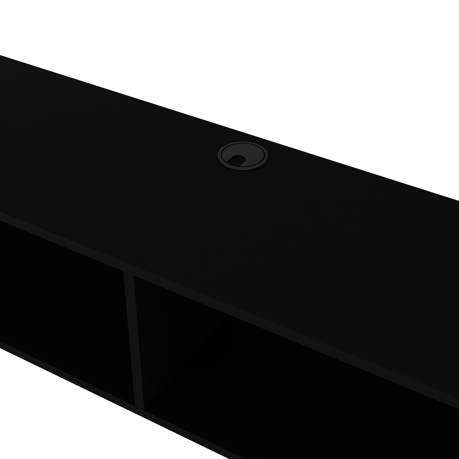 Sleek black modern desk with integrated cable management grommet