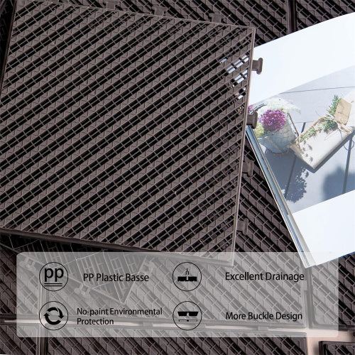 Dark grey PP plastic interlocking deck tiles with grid pattern for excellent drainage