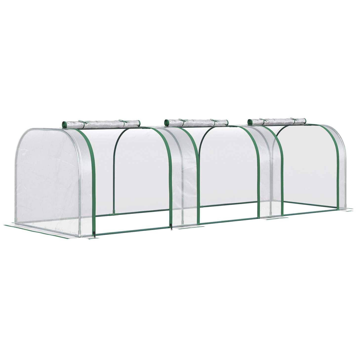 Walkin greenhouse with four sections and a clear PE cover for plant protection