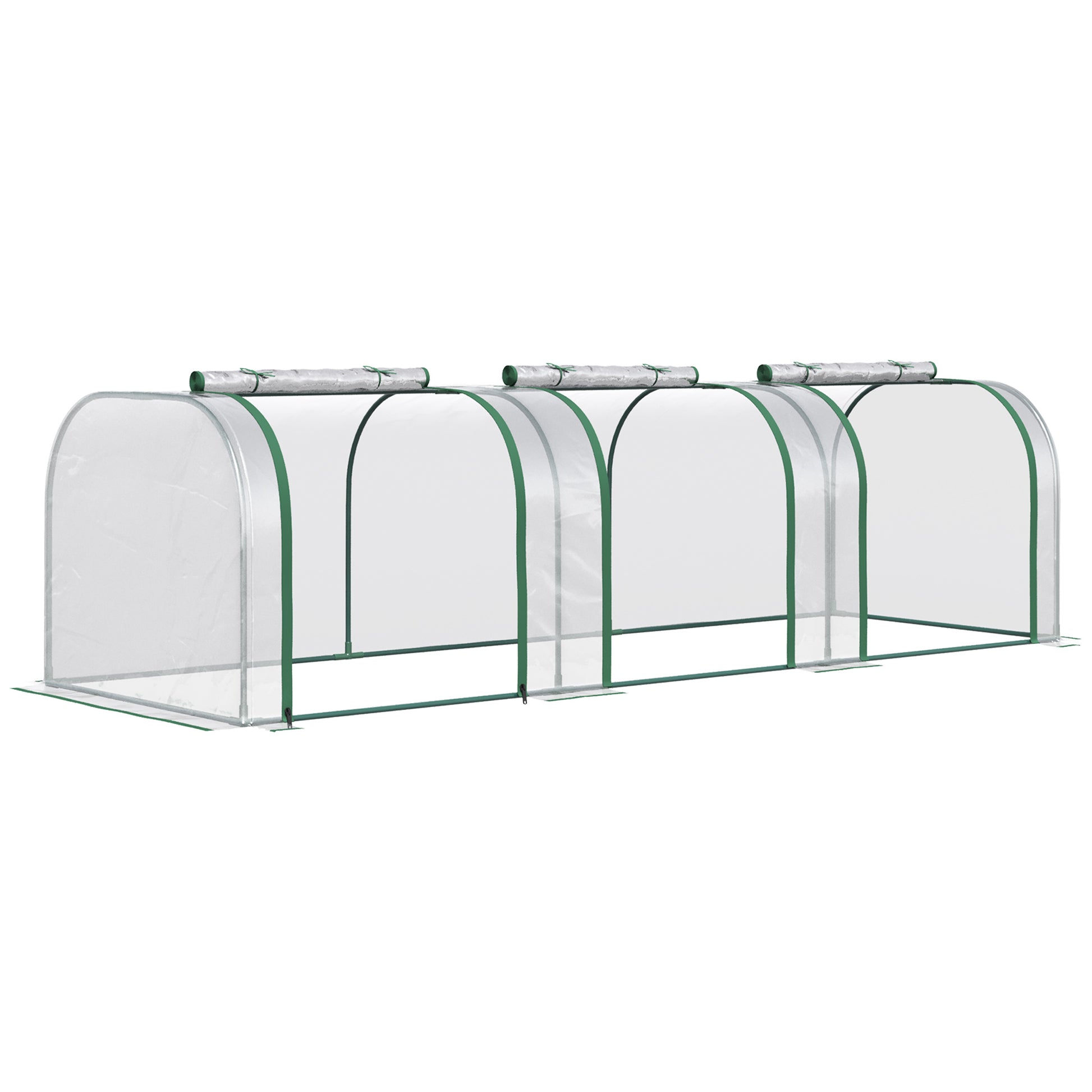 Walkin greenhouse with four sections and a clear PE cover for plant protection