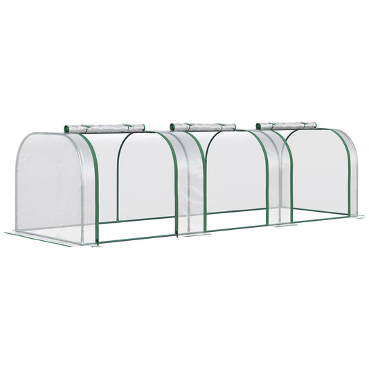 Walkin greenhouse with four sections and a clear PE cover for plant protection