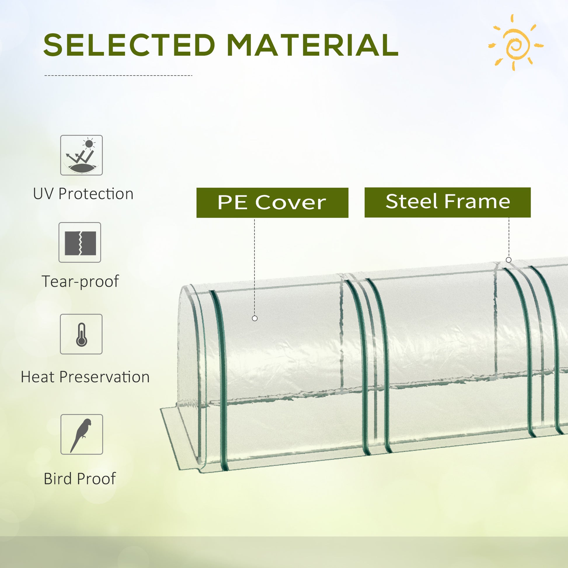 Mini greenhouse with UV protection PE cover and steel frame