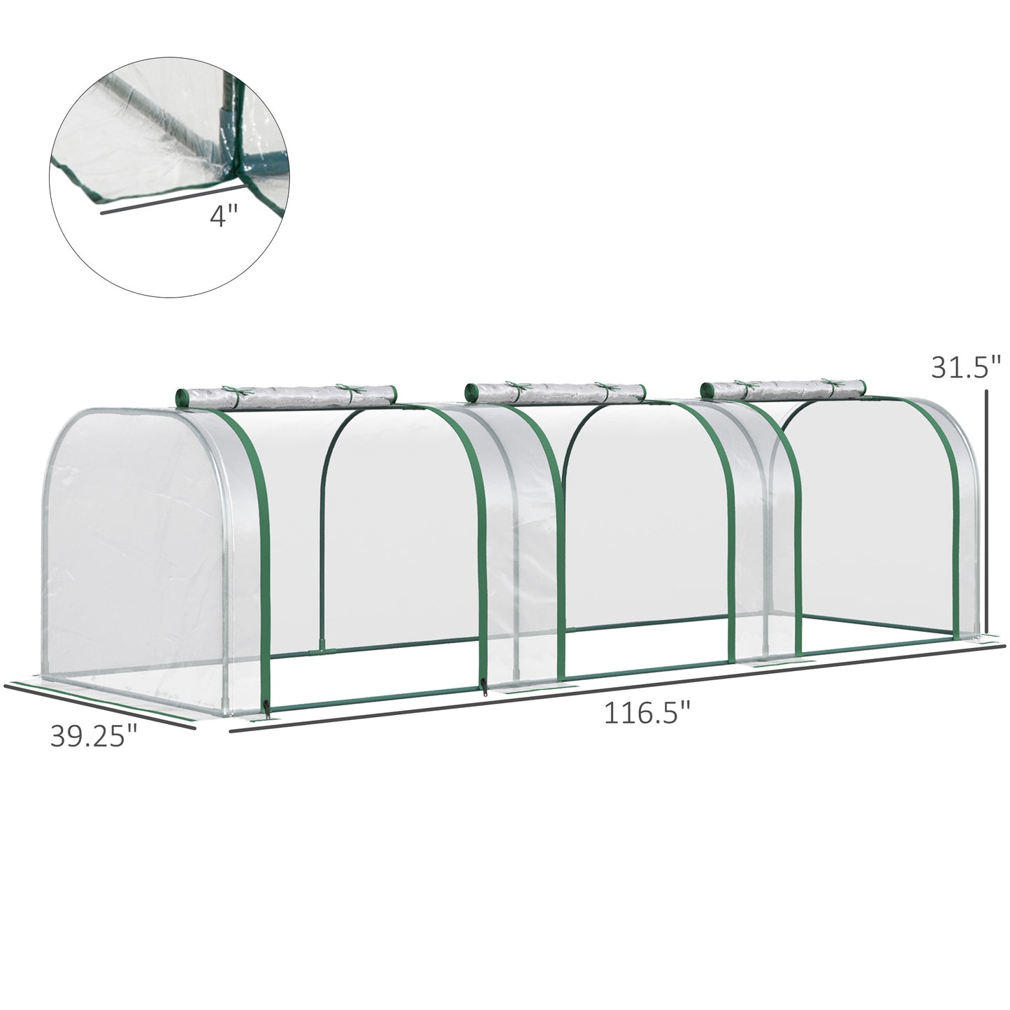 Clear PVC mini greenhouse with green frame  L x  W x  H