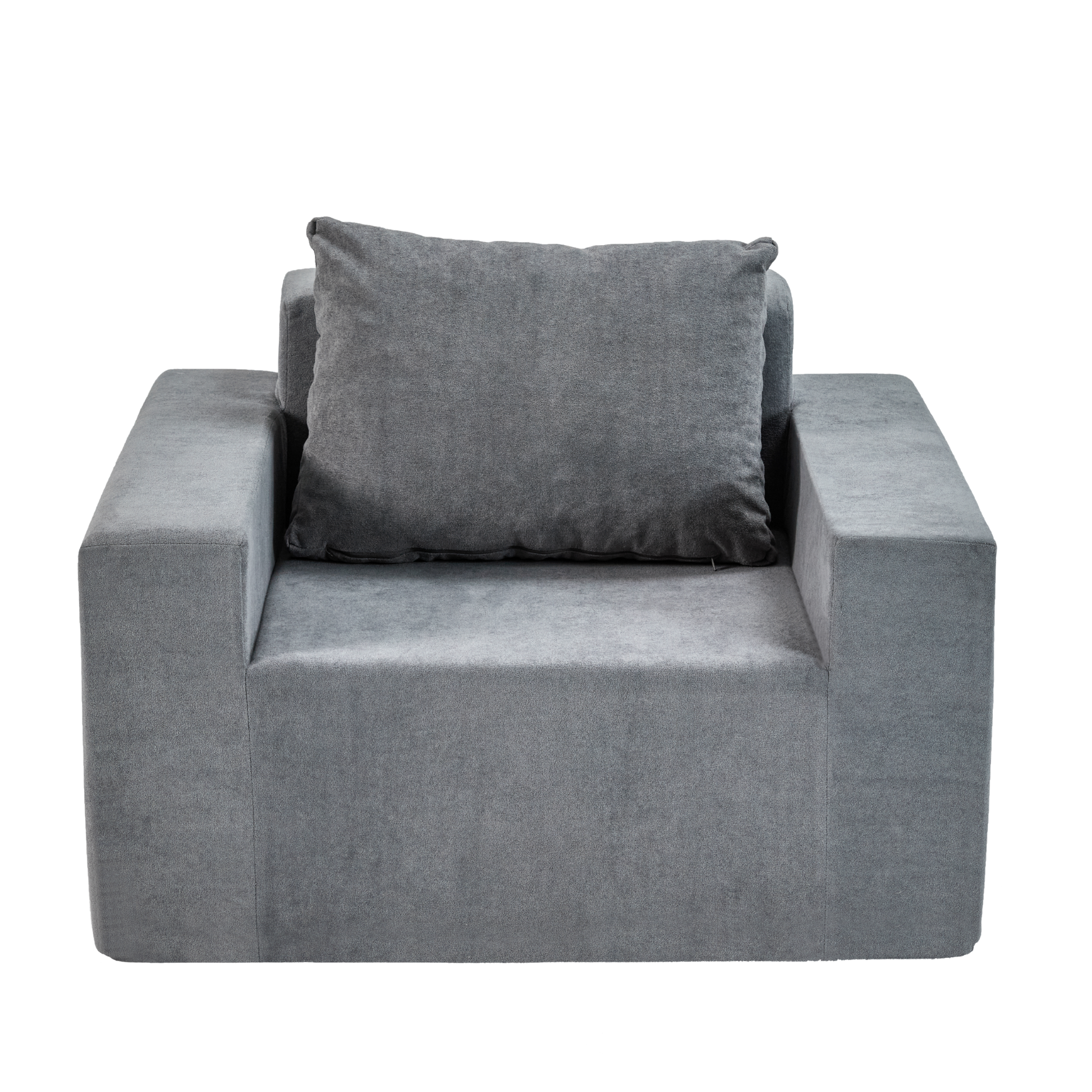 Gray fabric armchair with a single plush cushion ideal for modern living rooms