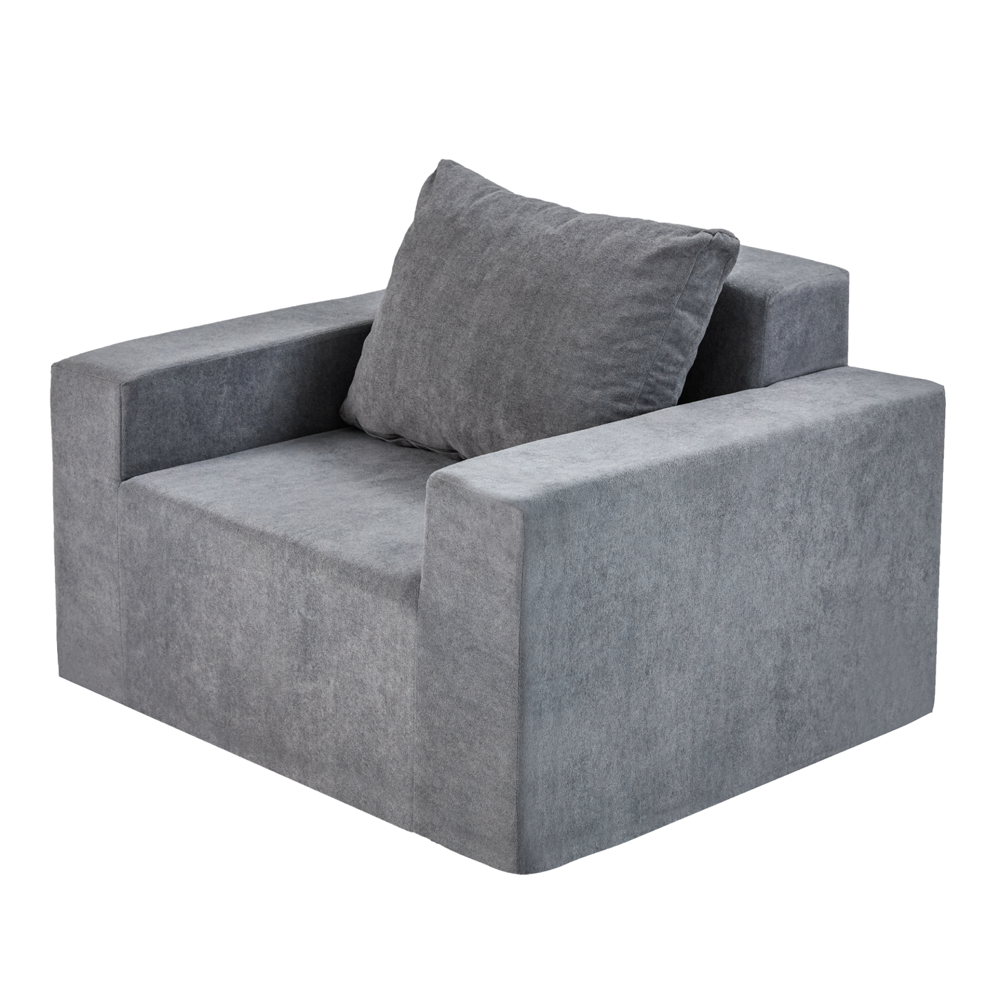 Modern grey fabric armchair with plush cushion perfect for cozy living rooms