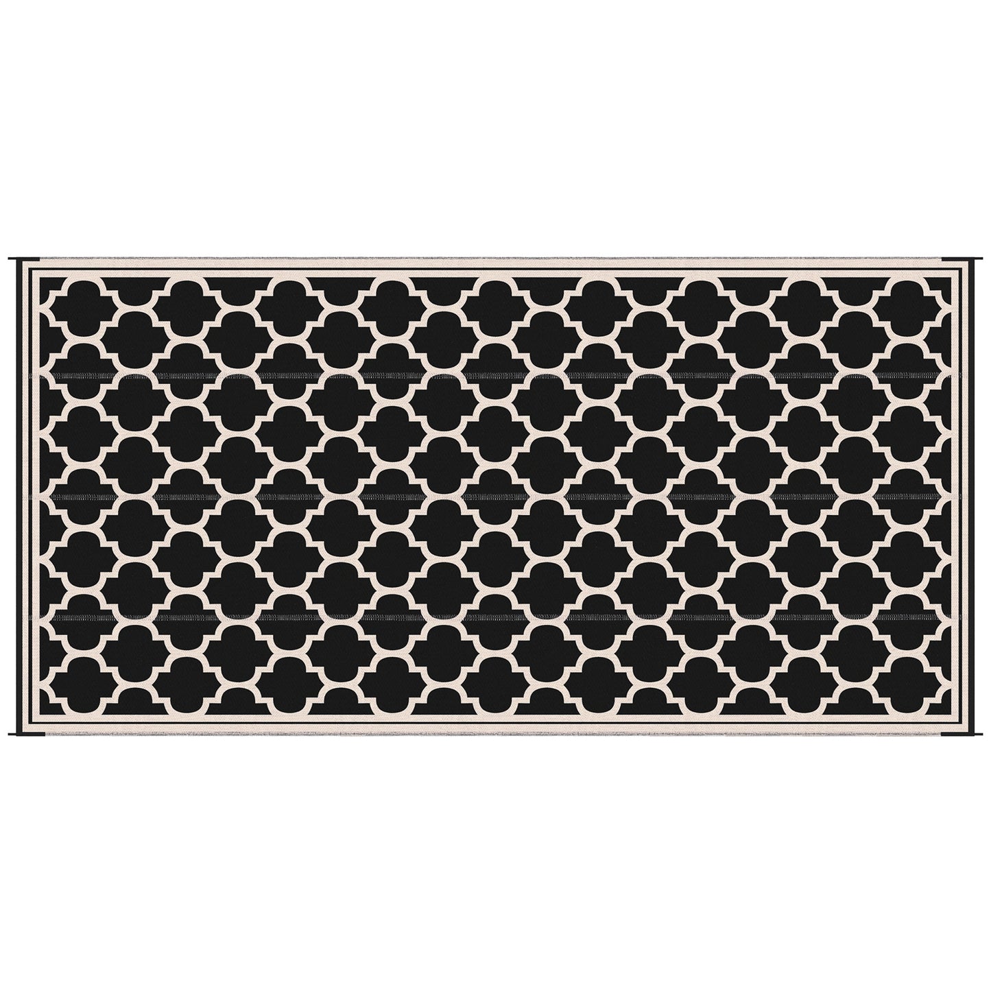 Black and cream quatrefoil pattern area rug modern geometric design