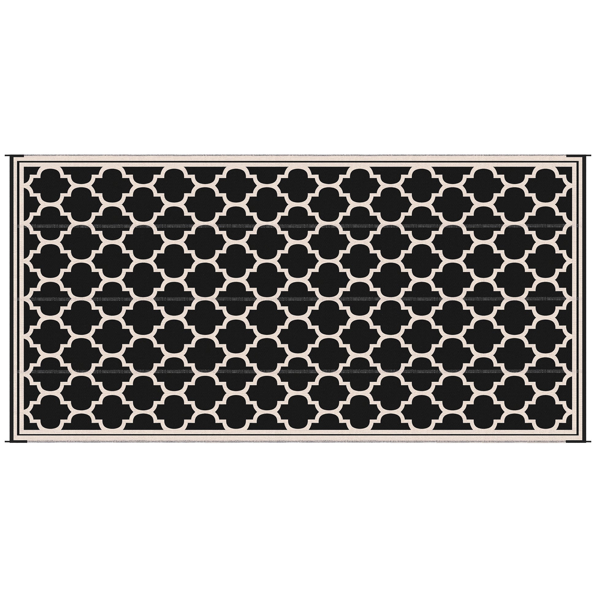 Black and cream quatrefoil pattern area rug modern geometric design