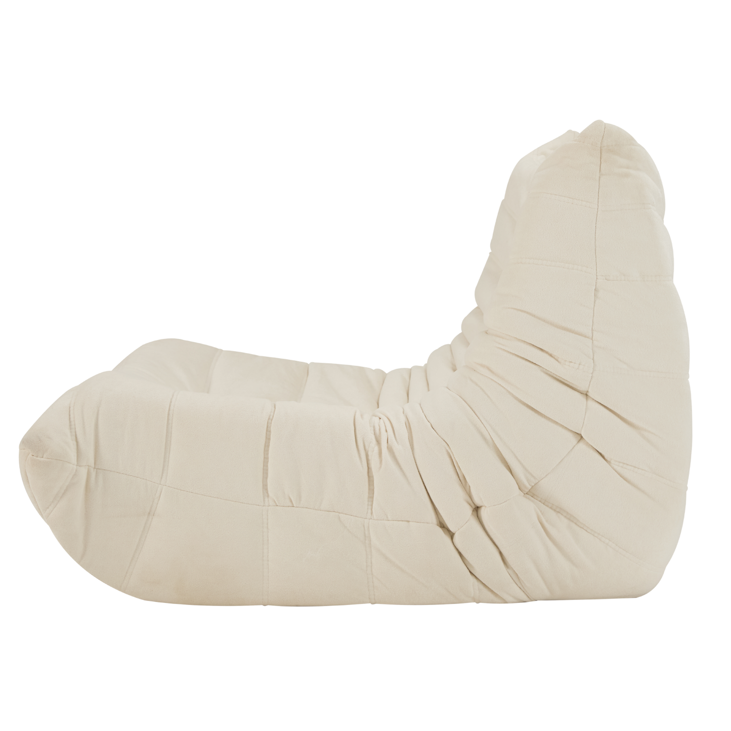 Plush cream bean bag chair with quilted detailing for comfortable lounging