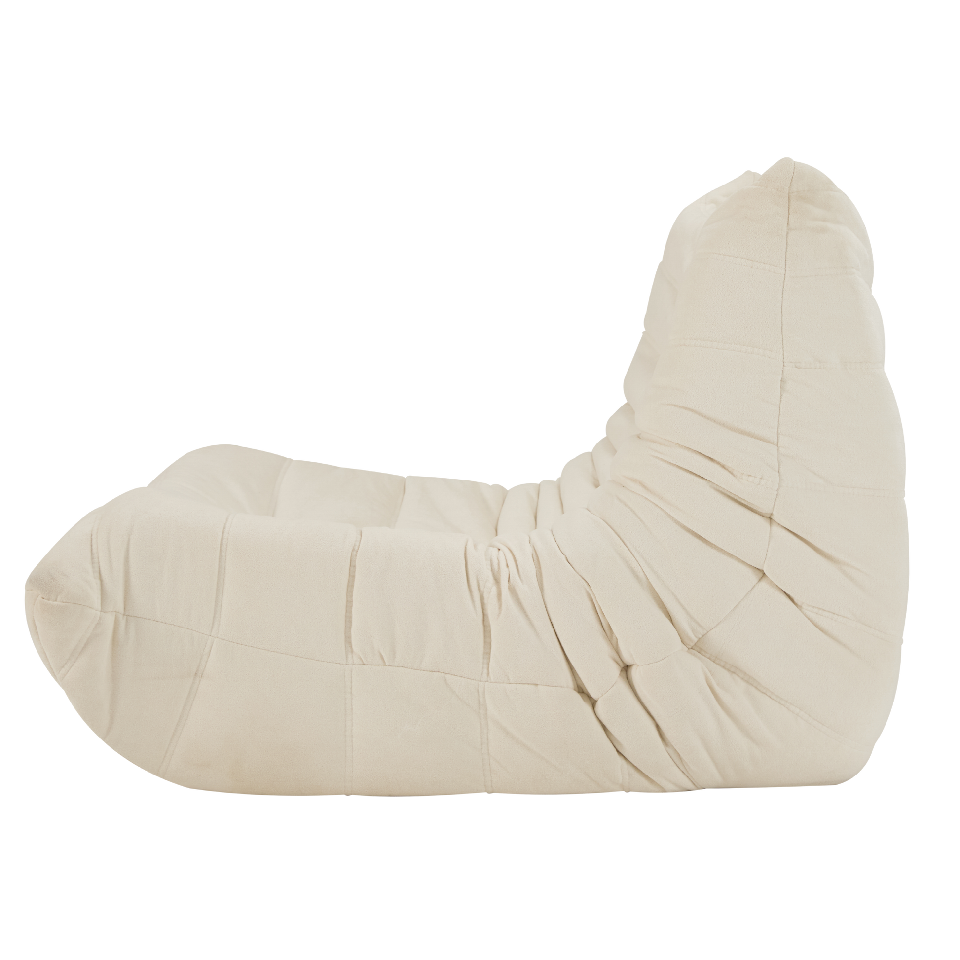 Plush cream bean bag chair with quilted detailing for comfortable lounging