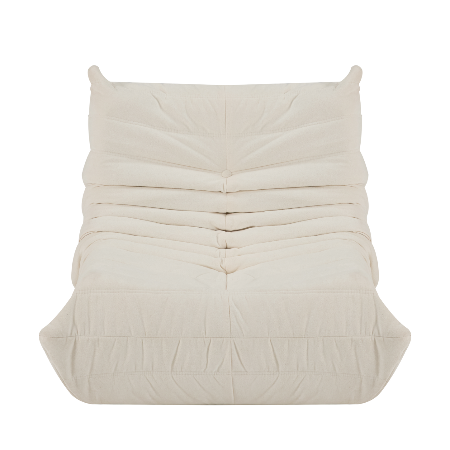 Plush beige fabric armchair with deep tufting perfect for cozy living rooms