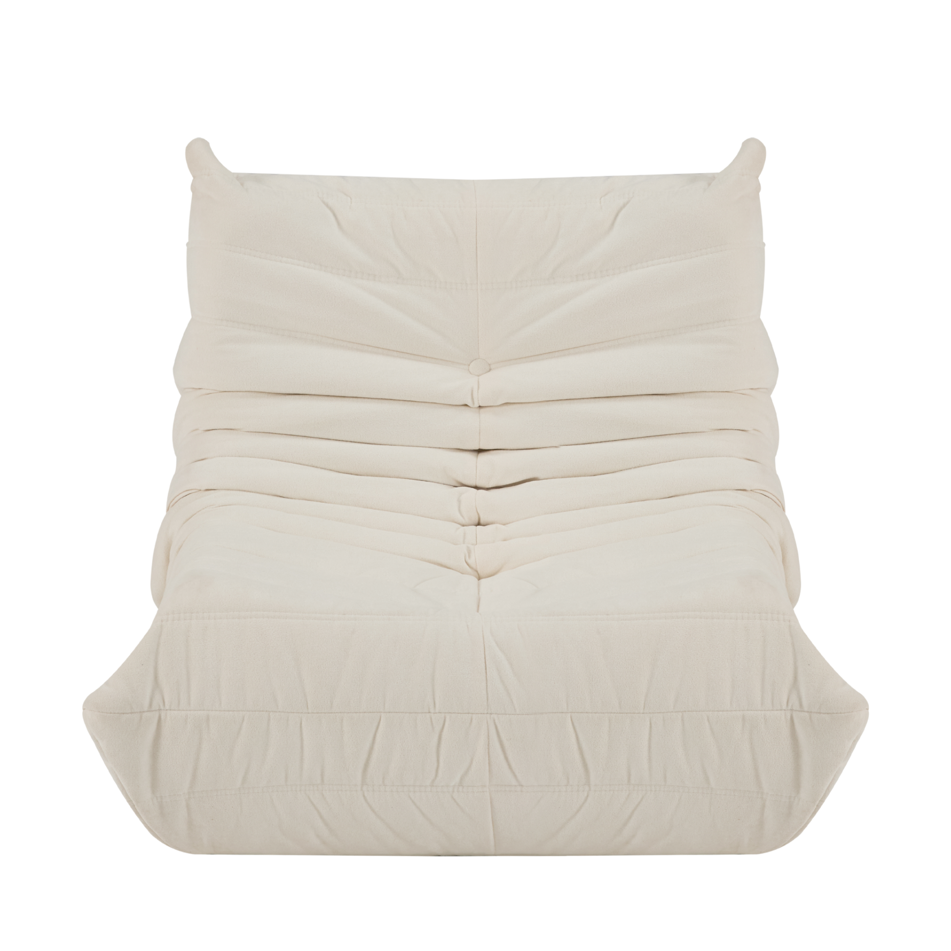 Plush beige fabric armchair with deep tufting perfect for cozy living rooms