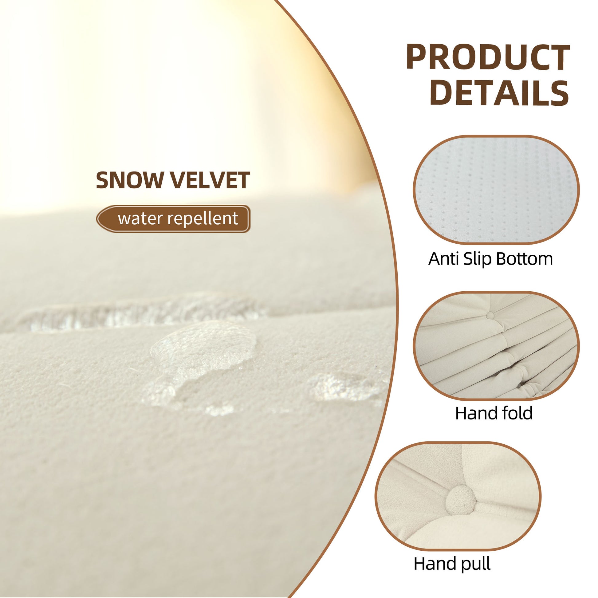 Beige snow velvet fabric showcasing water repellent properties ideal for upholstery