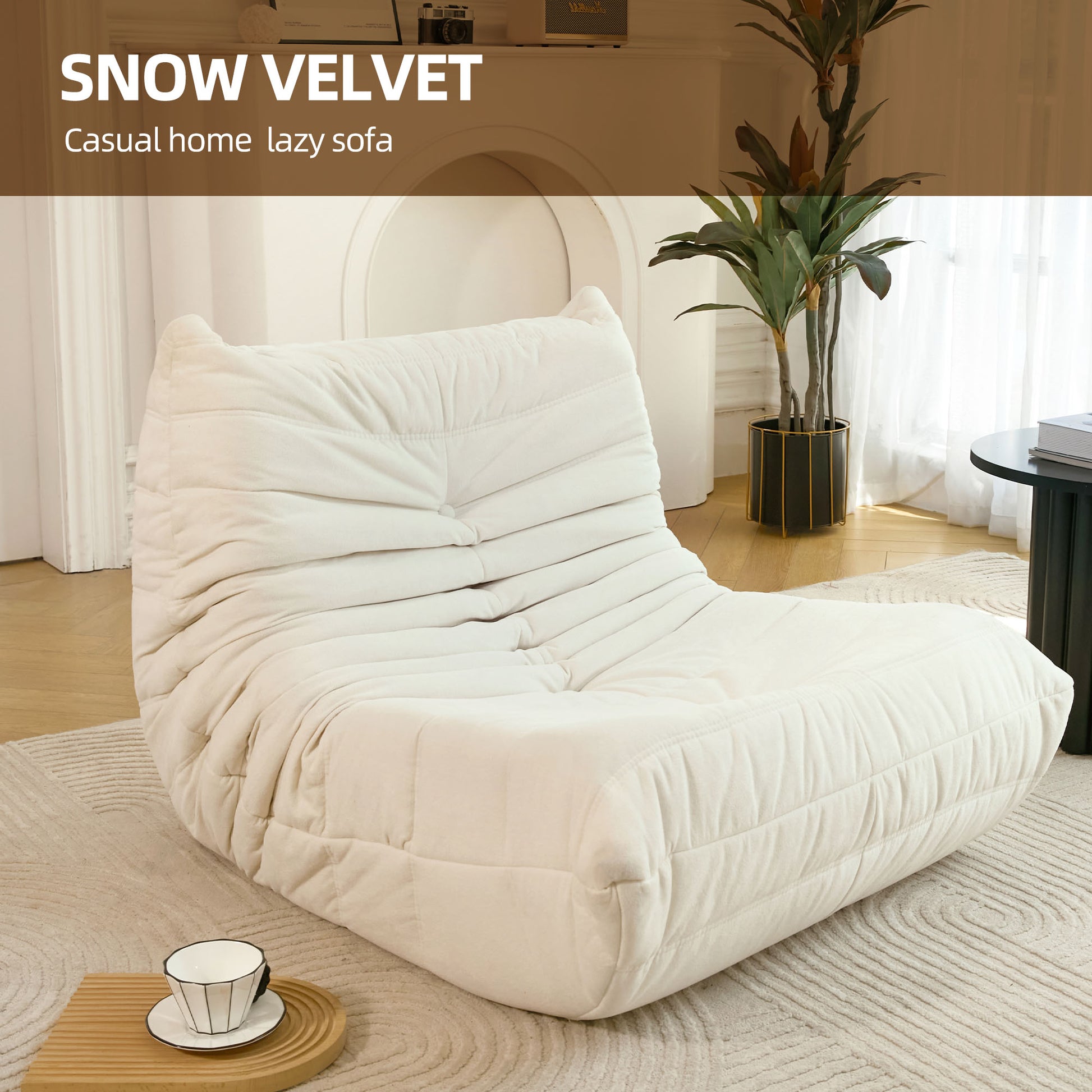 Plush cream snow velvet lazy sofa tufted design for ultimate comfort and relaxation