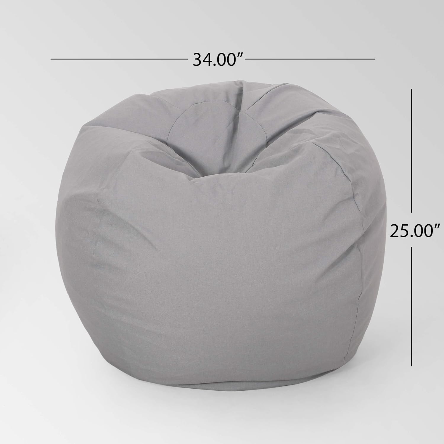 Gray bean bag chair measuring  inches wide and  inches high for comfortable seating
