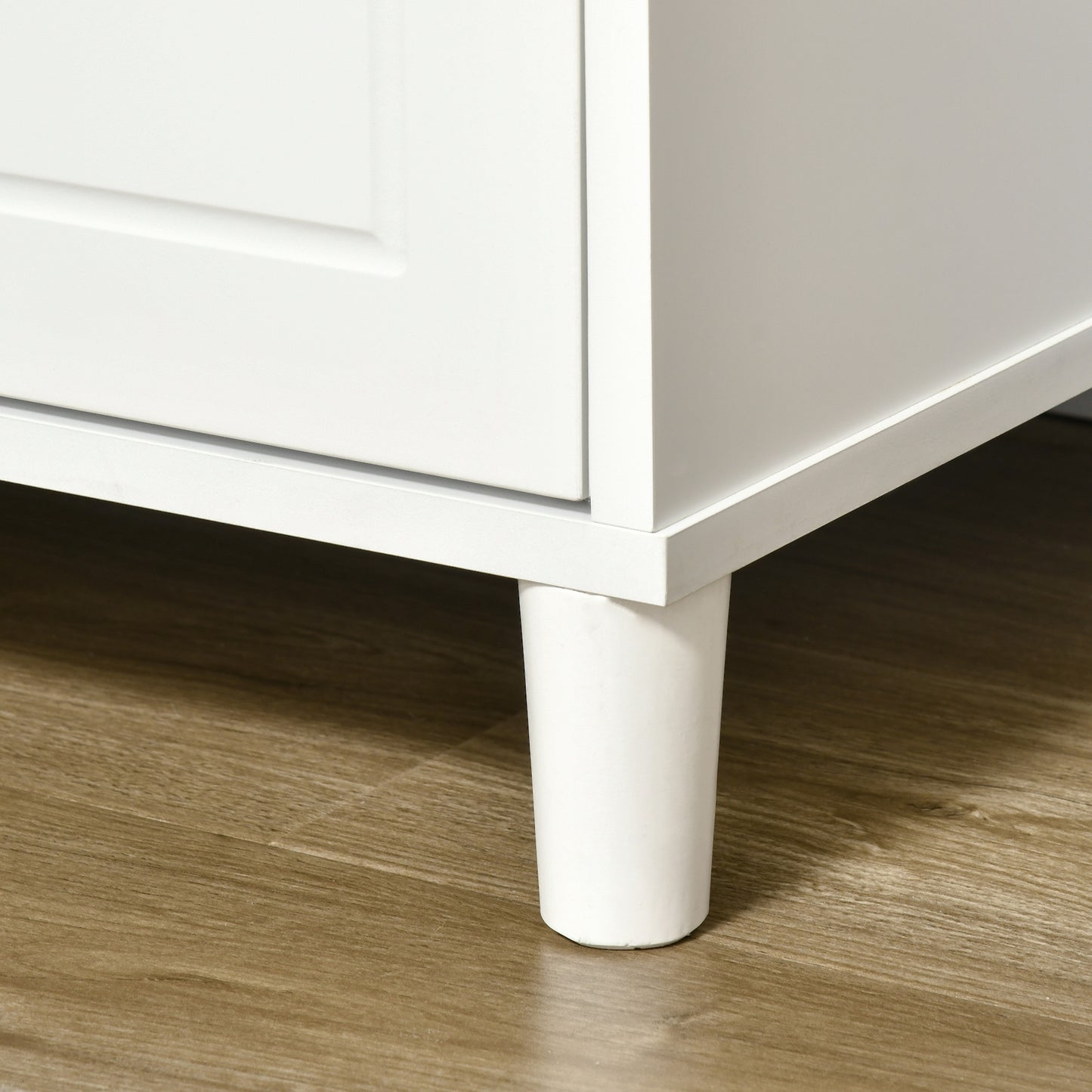 White wooden cabinet with tapered leg
