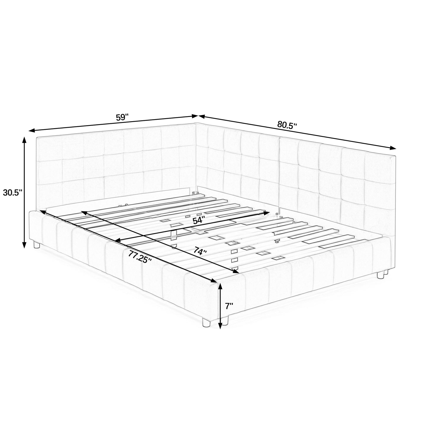 Tufted upholstered bed frame with queen size dimensions  H x  W x  L