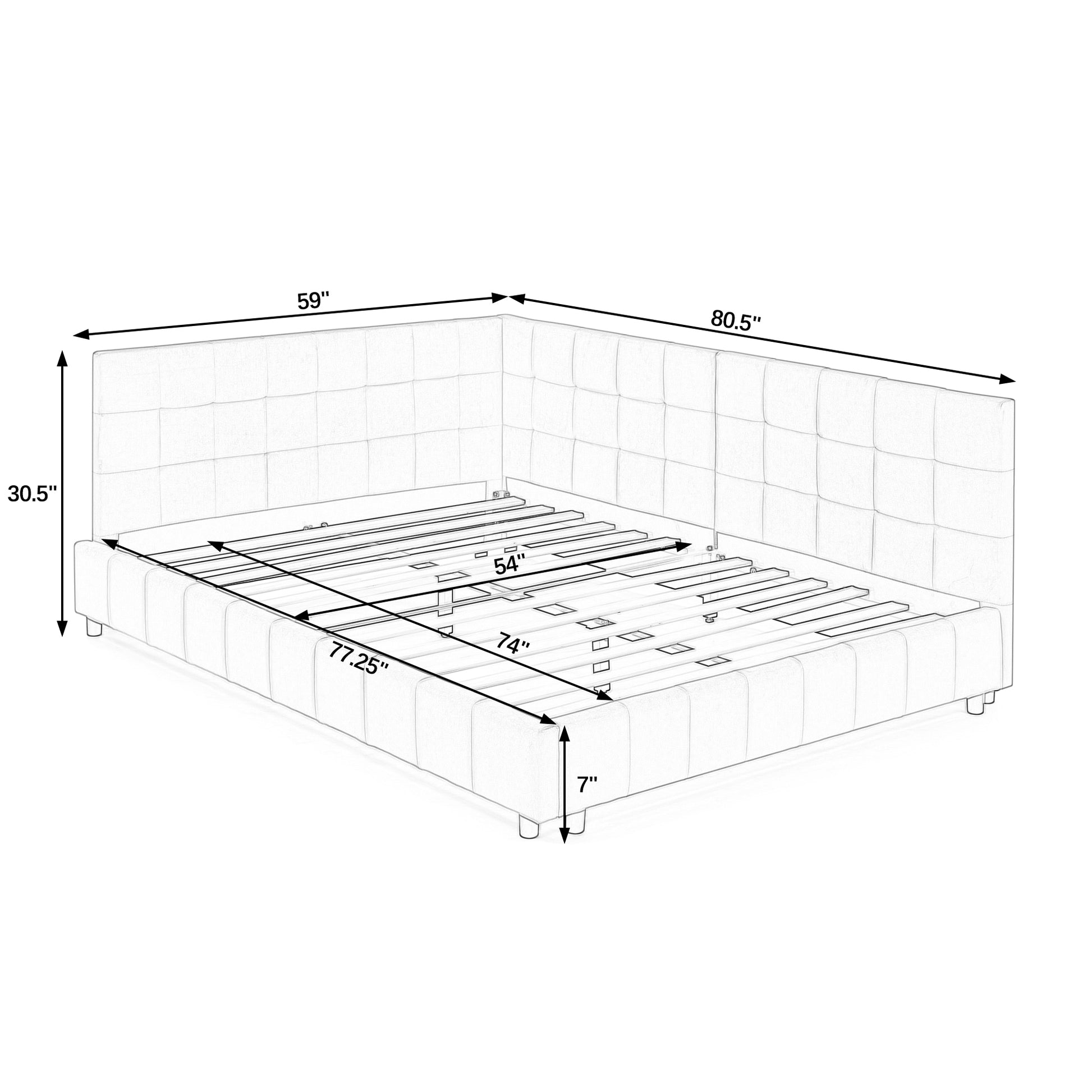 Tufted upholstered bed frame with queen size dimensions  H x  W x  L