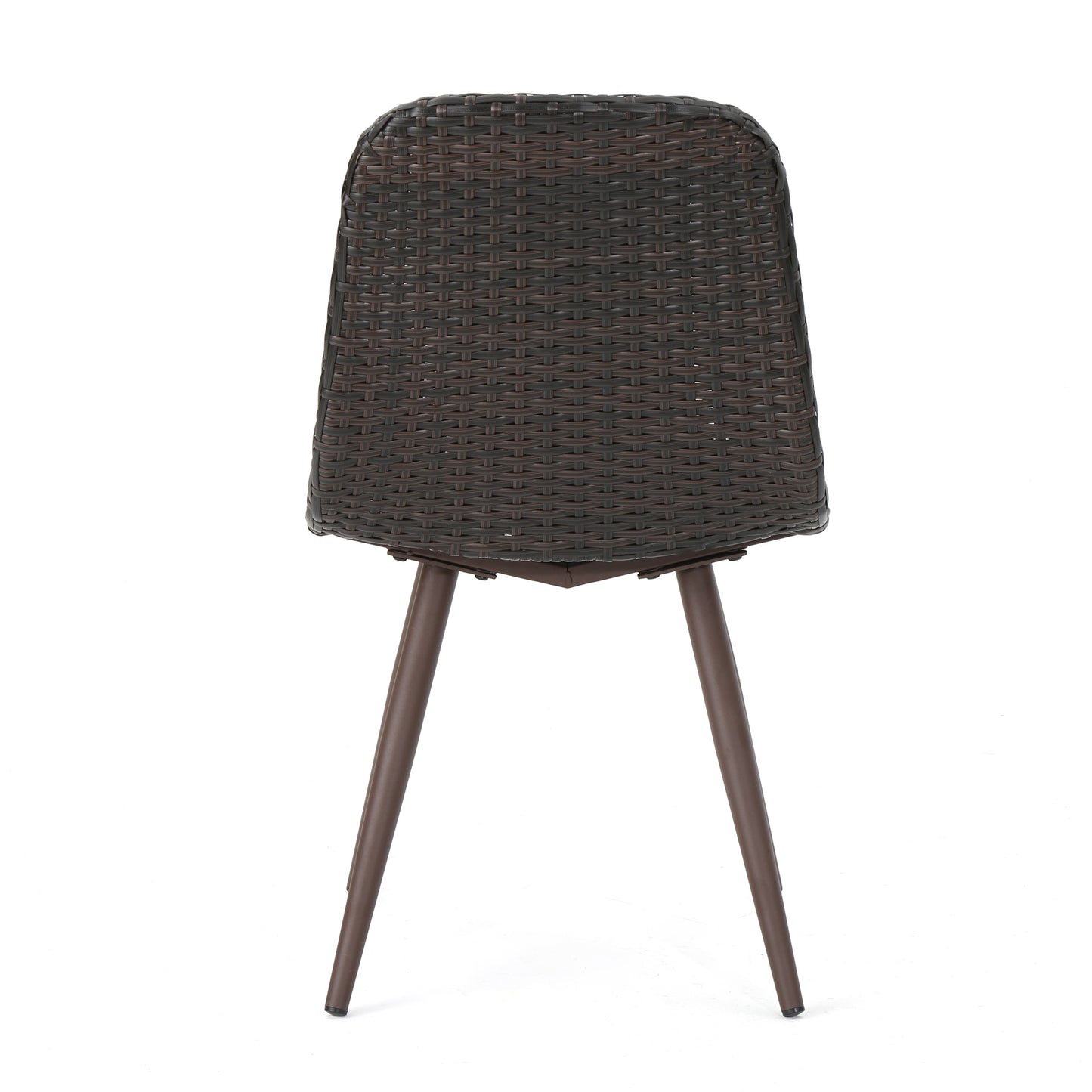 Dark brown wicker dining chair with tapered metal legs