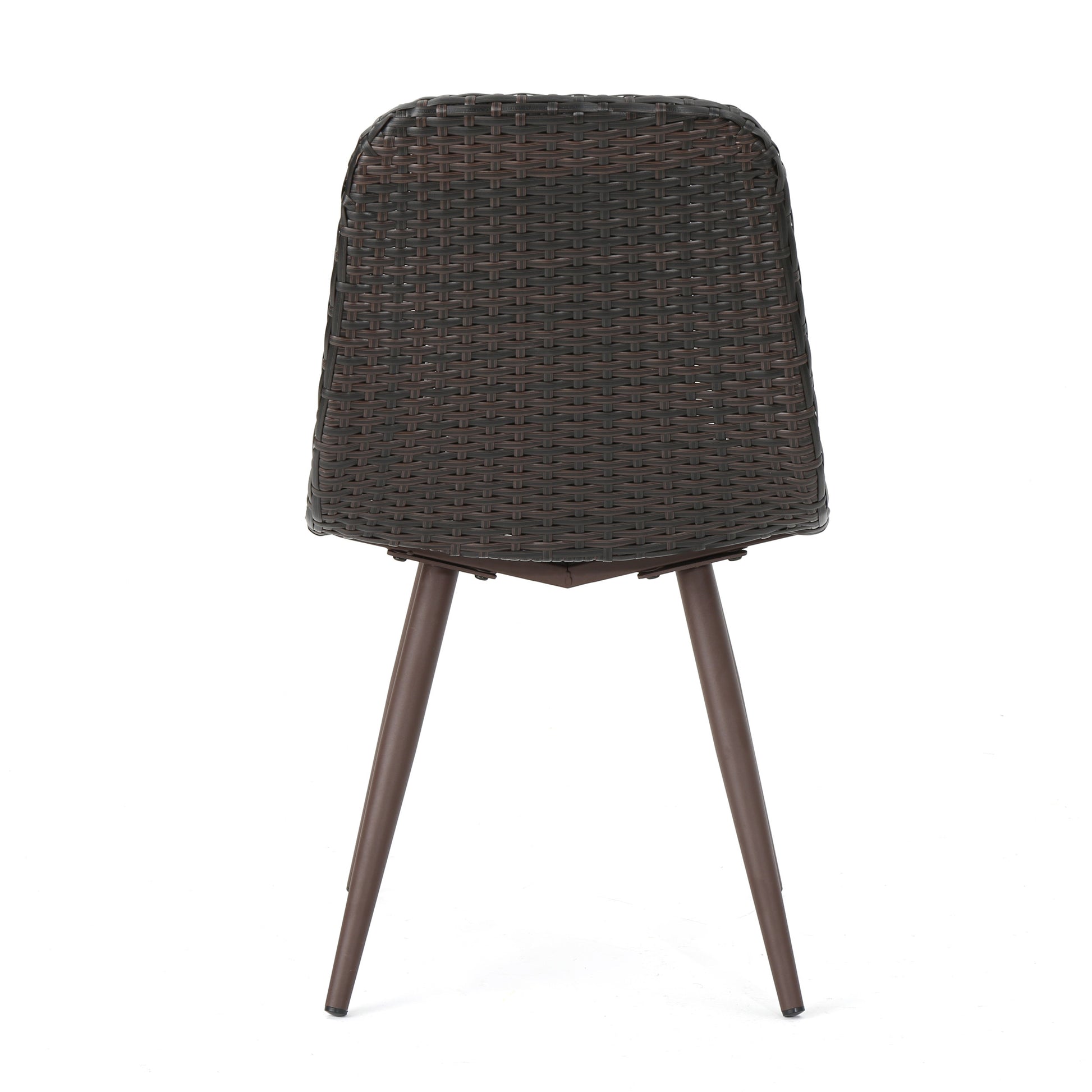 Dark brown wicker dining chair with tapered metal legs