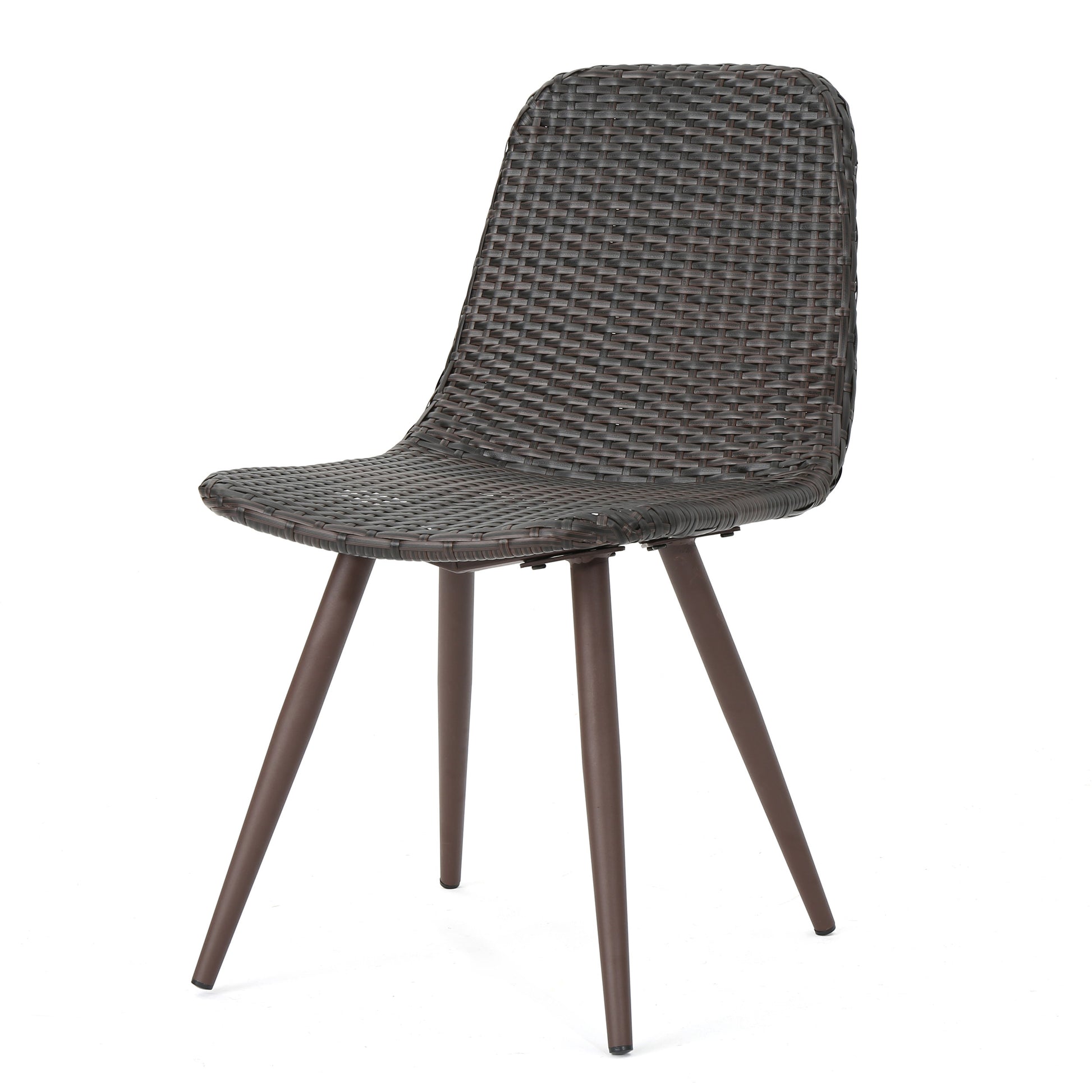 Dark brown rattan dining chair with tapered metal legs modern style
