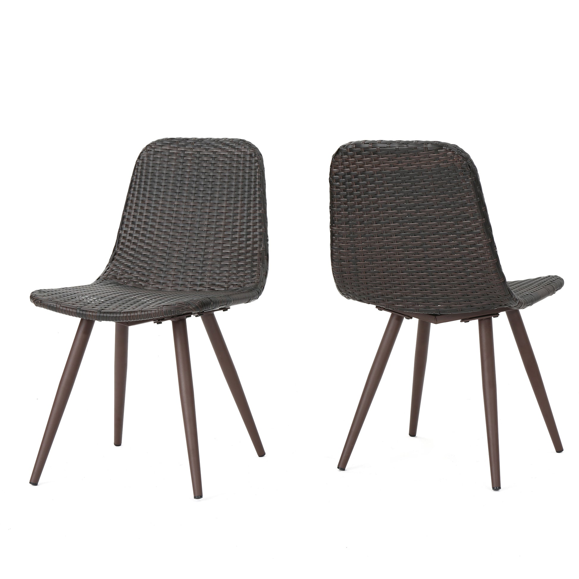 Dark brown rattan accent chair with metal legs perfect for modern dining spaces