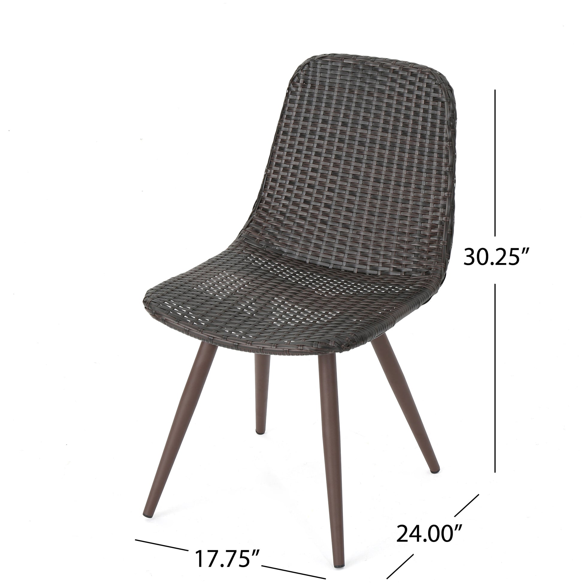 Dark brown wicker dining chair with tapered legs