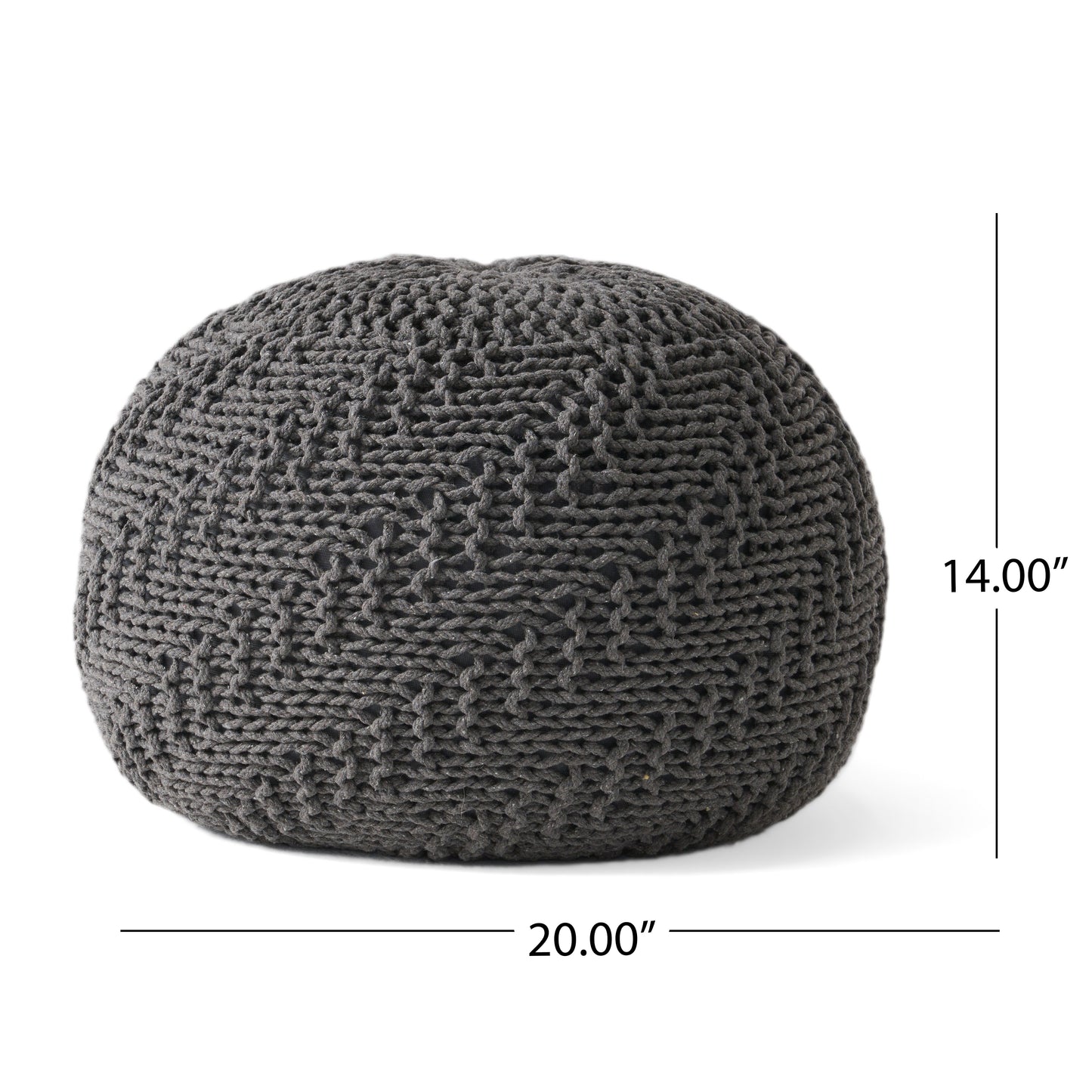 Dark grey knitted round ottoman with a textured diamond pattern  diameter