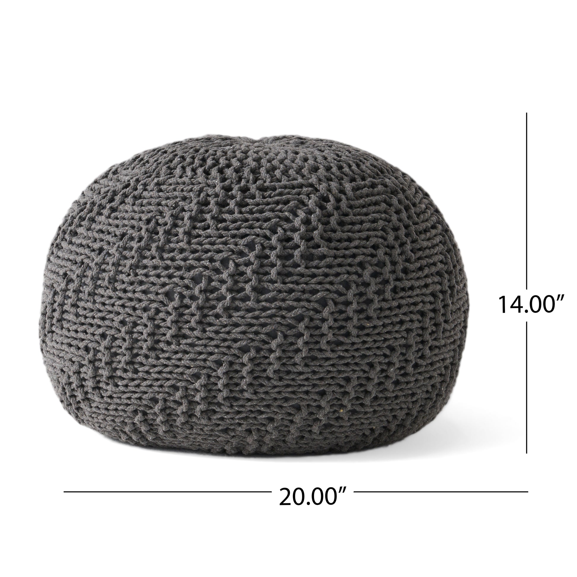 Dark grey knitted round ottoman with a textured diamond pattern  diameter