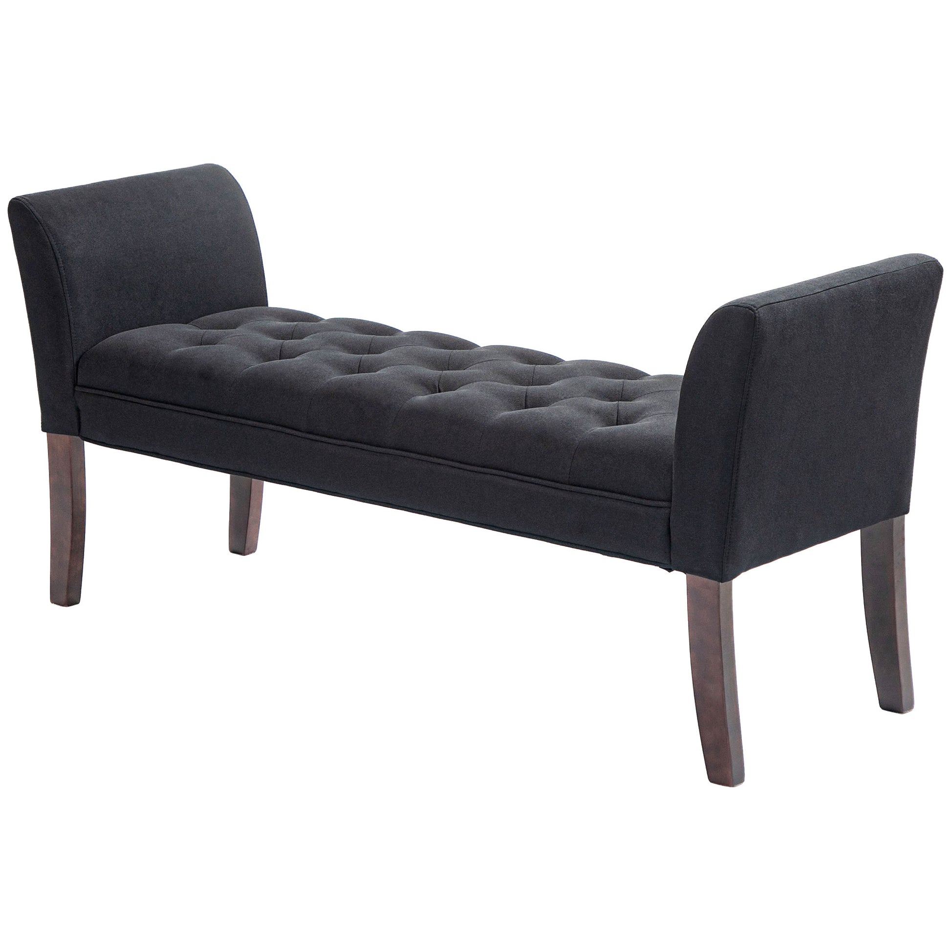 Dark gray tufted bench with wooden legs